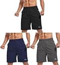 CBlue Men's Outdoor Quick Dry Lightweight Sports Shorts Zipper Pockets Combo of 3 (X-Large, Combo of 3 : Black/Navy/D.Grey)