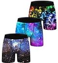 ANGEL CITIZ Men's 3 Pack Boxer Briefs Breathable Boxer Shorts Novelty Briefs Underpants Wide Waistband Underwear for Men Galaxy-XL