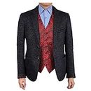 Epoint EGC1B07C-3XL Red Black Paisley Romance Fashion Waistcoat Woven Microfiber Discount Vest XXX-Large Vest
