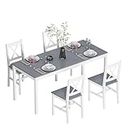 SDHYL 5-Piece Dining Table Set, Dining Room Table Set with 4 Chairs for Kitchen, Pine Solid Wood Table Top Space Saving Kitchen Table Set, Gray