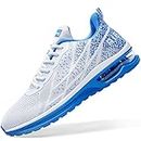 Autper Mens Air Athletic Running Tennis Shoes Lightweight Sport Gym Jogging Walking Sneakers US 6.5-US12.5, White/Blue, 9