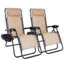Zero Gravity Chairs Set of 2 Adjustable Folding Lounge Recliners w/Cup Holders