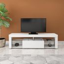 Mesa de TV mueble bajo para televisor soporte multumedia madera blanca 141x51cm