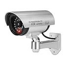 Equay Fake Security Camera, Dummy CCTV Surveillance System with Realistic Red Flashing Lights and Warning Sticker (1, Silver)