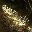Solar Starburst Lights, 105 LED Powered 35 Copper Wires String Landscape Light-DIY Flowers Fireworks Decoration for Outdoor Garden Home Walkway Patio Lawn Backyard (Warm White，4 Pack)