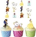 Lot de 36 décorations prédécoupées et comestibles AK Giftshop - Thème Disney La Belle et la Bête - Pour cupcakes/gâteaux 