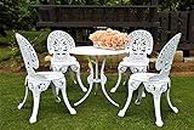 Art & Abode Cast Aluminum Furniture | Aluminum Patio Furniture | Bistro Chair & Round Coffee Table Set for Garden, Outdoor, Balcony, Roof Top with 1 Round Table and 4 Chairs (White)