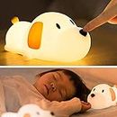 LED Kids Night Light, Cute Puppy Soft Silicone Baby Nursery Lamp-USB Rechargeable, Color Temperature and Brightness Adjustable, White and Warm can be Switched, Timing Function, Fabulous Ideal Gift
