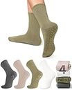 yeuG Non Slip Pilates Socks with Grips for Women, Grip Socks for Yoga Ballet Barefoot Workout Anti Skid Athletic Socks, A01-dark Grey/Beige/Army Green/White, Small-Medium