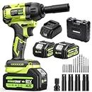 Robustrue Cordless Impact Wrench, 406Ft-lbs (550N.m) Brushless 1/2 inch Impact Wrench, 2800RPM High Torque Impact Gun, 2x 4.0Ah Battery, Charger, 4 Sockets, Electric Impact Wrench for Car Home