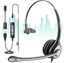Wantek USB Headset with Microphone for PC Laptop,3.5mm/USB/Type-C Jack 3-In-1 Headphones with Noise Cancelling & Audio Controls,Teams Headset for Office,Call Center,Work,Mono