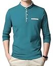 AUSK Men's Henley Neck Full Sleeves Regular Fit Cotton T-Shirts (Color-Aqual Blue_Size-XL)
