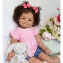 28 Inch Toddler Girl Reborn Baby Doll Hand-rooted Brown Curly Hair Gift Toy