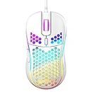 Honeycomb Wired Gaming Mouse, RGB Backlight and 7200 Adjustable DPI, Ergonomic and Lightweight USB Computer Mouse with High Precision Sensor for Windows PC & Laptop Gamers (White)