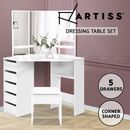 Artiss Corner Dressing Table With Mirror Stool Set Girl Makeup Vanity Desk White