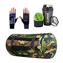 MK Leatheritte Gym Bag Combo for Men ll Gym Bag,Gym Glove,Gym Shaker ll Gym kit for Men and Women ll Gym Bag Gym & Fitnees (Green, Blue,Green)