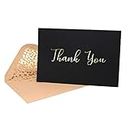 Thank You Cards -50 Pack Black and Gold Thank You Cards, Black Thank You Cards With Fancy Gold Foil letters- Include 52 Kraft Envelopes- For Funeral, Birthday, Wedding Thank You Cards - 4 x 6 inch