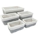 5 Pack Wicker Nesting Baskets with Cloth Lining for Shelves, Gray, 3 Sizes