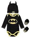Baby Boy Batman Pagliaccetto Manica Corta/Lunga Tuta Top Caps Scarpe 3PCS Abiti Set Manica lunga. lungo manica 0-6 mesi
