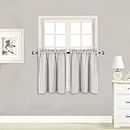 Elegant Home 2 Panels Tiers Small Window Treatment Curtain Insulated Blackout Drape Short Panel 30" W X 24" L Each for Kitchen Bathroom or Any Small Window # R16 (Silver/Grey)