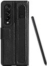 BOGATO™ Wallet Flip Case Cover with S Pen Slot for Samsung Galaxy Z Fold 3 Case | Samsung Galaxy Z Fold 3 Cover (Black)