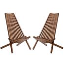 Outdoor Patio Wooden Folding Chair Acacia Wood Lounge Chair Set of 2