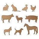 Bonjoy Wooden Farm Animals Shape Cutouts - Set of 10-2.5", 3" and 4" – for Coloring, Imaginative Play, Story-Telling and Learning and visualization