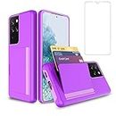 Asuwish Phone Case for Samsung Galaxy S20 Ultra Glaxay S20ultra 5G with Screen Protector Cover and Credit Card Holder Stand Hybrid Cell Accessories Gaxaly 20S S 20 A20 20ultra G5 Women Men Purple