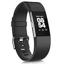 Vancle Replacement Bands Compatible for Fitbit Charge 2 Bands, Soft Silicone Accessory Strap for Fitbit Charge 2 Small Large, No Tracker (031, Black, Large)