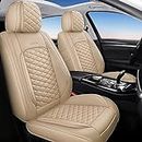GEEMAYTEK Car Seat Cover Full Set, Leather Seat Covers for Cars,Universal Waterproof Car Seat Protector with Side Pocket,Automotive Seat Covers for Most Sedans SUV Pick-up Truck (Beige)