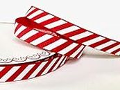 Bertie's Bows Red Candy Stripe 9mm Grosgrain Ribbon on 3m Length (N.B. This is a Cut from a roll, Presented on a Ribbon Card)