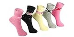 YES MUMMA Mid-Calf Socks For Girl,Made With Durable, Breathable Cotton,cushioned socks,Winter Wear,Cute Designs For Kids Girls -Size-11-14Y (Pack of 5 Pairs-Multicolour)