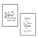Set - Poster Picture DIN A4 - Zu Vino sag ich nie no Bilder - The Gift Idea for Wine Lovers - Poster Saying Funny Wine Gift Wine Sayings Typography Black White Kitchen Living Room Decoration