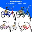 VEVOR Foldable Adult Tricycle 24'' 26'' 1/7 Speed 3-Wheel Folding Bike w/ Basket