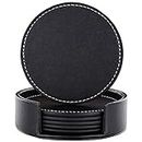 Coasters for Drinks, Black Leather Coasters Set of 6 with Holder,Protect Furniture from Damage