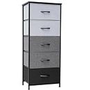 Crestlive Products Vertical Dresser Storage Tower - Sturdy Steel Frame, Wood Top, Easy Pull Fabric Bins, Wood Handles - Organizer Unit for Bedroom, Hallway, Entryway, Closets - 5 Drawers (Black&Gray)