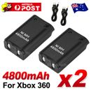 2x For Xbox 360 Battery Charger Pack Wireless Rechargeable Controller USB Cable