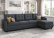 HONBAY Convertible Sectional Sofa L Shaped Couch Reversible Sectional for Small Apartment, Bluish Grey
