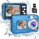 Underwater Camera, 4K 48MP Autofocus Waterproof Digital Camera with Selfie HD Dual Screens, 11FT 16X Digital Zoom Waterproof Camera with 64GB Card, Fill Light Underwater Camera for Snorkeling