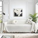 MEETSKY White Couch Cover Sofa Slipcover for Sectional Sofa Covers Protector Universal Use Cotton Blend Thick Fabric Washable, Woven Texture Modern Design for Living Room, 71" x 118", X-Large, White