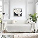 MEETSKY White Couch Cover Sofa Slipcover for Sectional Sofa Covers Protector Universal Use Cotton Blend Thick Fabric Washable, Woven Texture Modern Design for Living Room, 71" x 118", X-Large, White