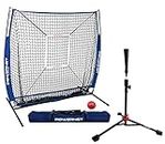 PowerNet 5x5 Practice Net + Deluxe Tee + Strike Zone + Weighted Training Ball Bundle | Baseball Softball Pitching Batting Coaching | Work on Pitch Accuracy | Build Confidence at the Plate (Royal Blue)