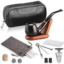 Joyoldelf Smoking Pipe, Luxury Tobacco Pipe with Leather Tobacco Pipe Pouch, Deepened & Windproof Tobacco Pipes for Smoking with 9mm Pipe Filter, Tobacco Pipe Stand and Smoking Accessories