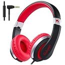 Rockpapa I20 Wired Headphones, Wired Headset On Ear Stereo Headphones with Microphone for Kids Children Adult, Adjustable Headband, Foldable Headphones for Travel/PC/Mac/Laptop/Phone (Black Red)