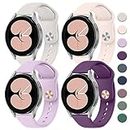 Leonids Sport Bands for Samsung Galaxy Watch 4 Bands 40mm 44mm/ Galaxy Watch 4 Classic Bands 42mm 46mm, 4 Pack 20mm Quick Release Adjustable Upgraded Soft Silicone Replacement Straps Women Men (Starlight+Sand Pink+Violet+Dark Purple)