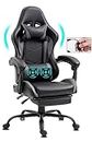 Gemani Bürostuhl Gaming Stuhl Massagefubnktion USB Gaming Sessel Ergonomischer Gamer Stuhl mit Fußstütze Kopfstütze Massage-Lendenkissen Gaming Chair Drehsessel 02-0042 (Grau)
