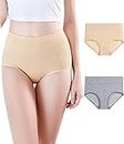Cinyifaan Women's Underwear Cotton High Waist Briefs Full Coverage Tummy Control Panties Ladies Panty, St02 Grey,nude-2pack, Large