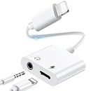 iPhone Headphone Adapter,[2 in 1] Lightning to 3.5mm Jack AUX Audio Dongle Dual Splitter Adaptor Music Converter Headset Accessories Compatible with iPhone 14/13/12/11/XS Max/XS/XR/X/8 Plus/7