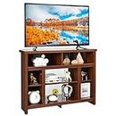 COSTWAY TV Stand for TVs up to 48", Wooden TV Cabinet Media Entertainment Center with Adjustable Shelves & Cable Manage Holes, Living Room TV Unit Console Table for 18" Electric Fireplace (Coffee)