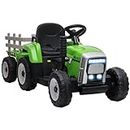 Aosom 12V Kids Ride on Tractor with Trailer, Battery Powered Electric Tractor with Remote Control, Music Start up Sound and Horn, USB, LED Lights, Green